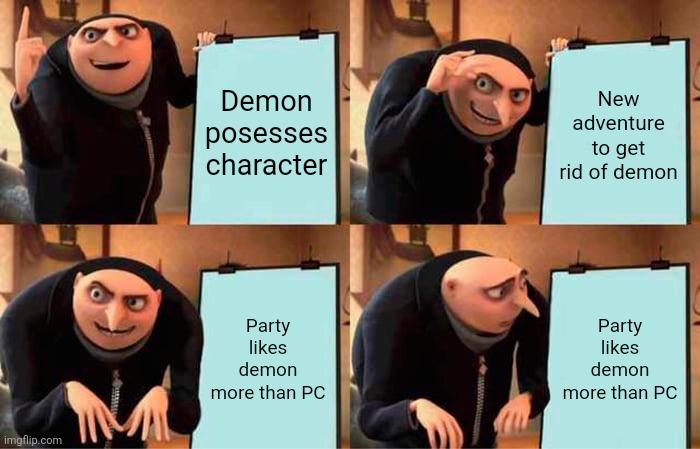 Demon posesses character Party likes demon more than PC New adventure to get rid of demon Party likes demon more than PC