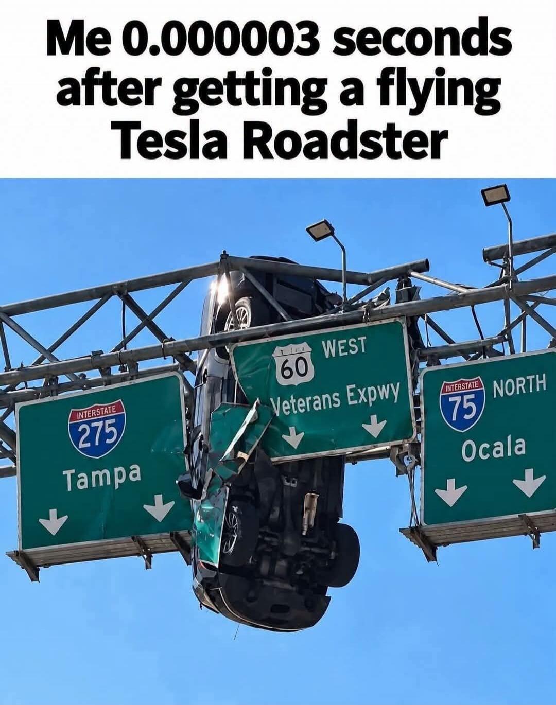 Me 0.000003 seconds after getting a flying Tesla Roadster
