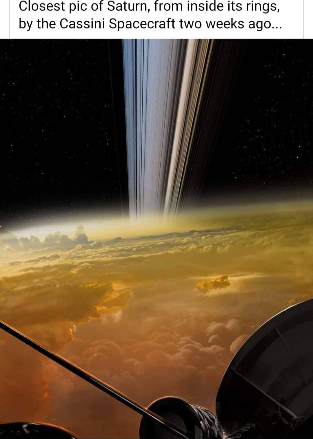 Closest pic of Saturn from inside its rings by the Cassini Spacecraft two weeks ago
