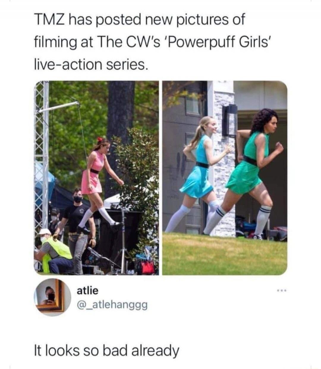 TMZ has posted new pictures of filming at The CW's 'Powerpuff Girls' live-action series. atlie @_atlehanggg It looks so bad already