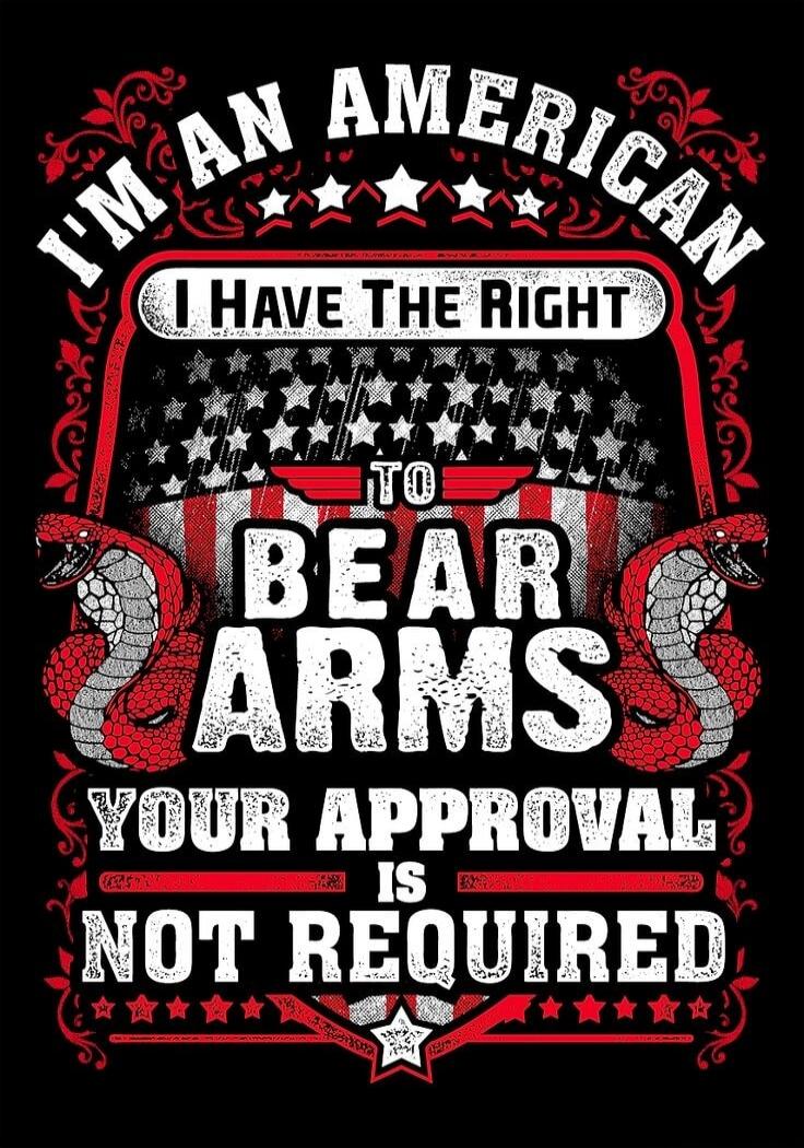 I'M AN AMERICAN I HAVE THE RIGHT TO BEAR ARMS YOUR APPROVAL IS NOT REQUIRED