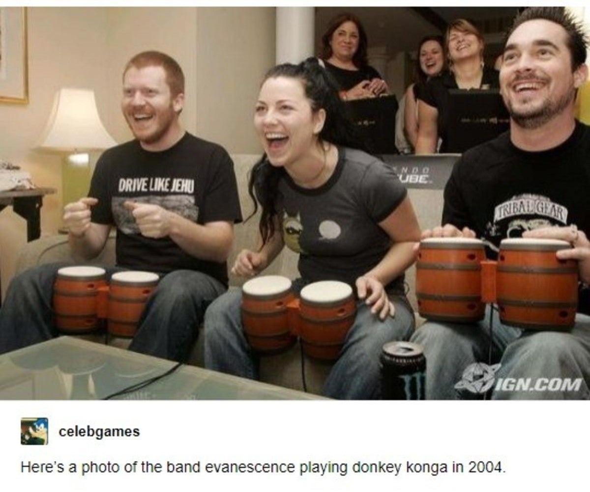 m celebgames Heres a photo of the band evanescence playing donkey konga in 2004