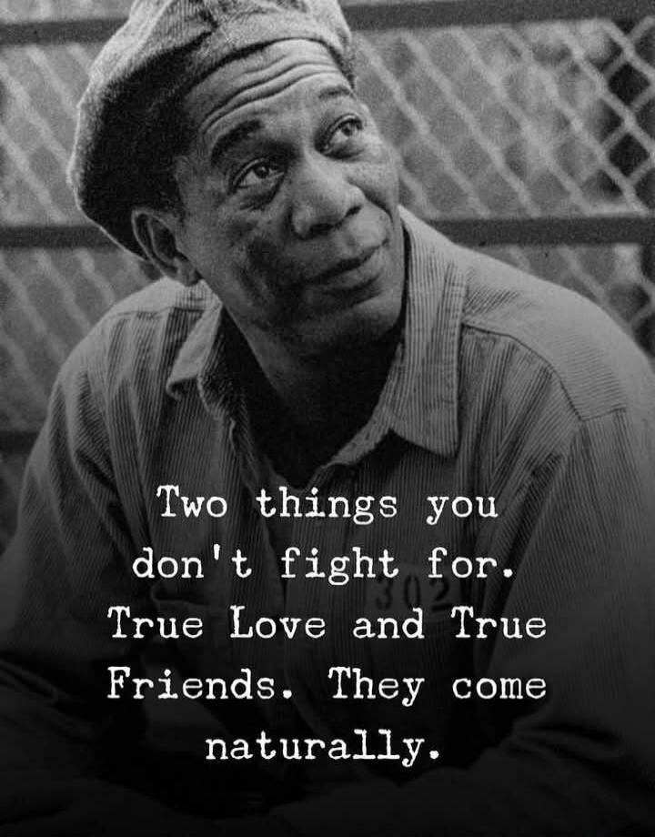 Two things you don't fight for. True Love and True Friends. They come naturally.
