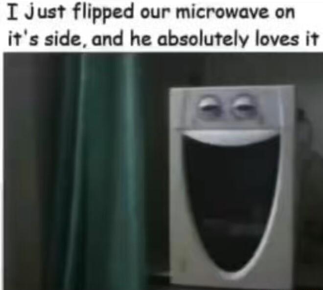 I Just flipped our microwave on its side and he absolutely loves it
