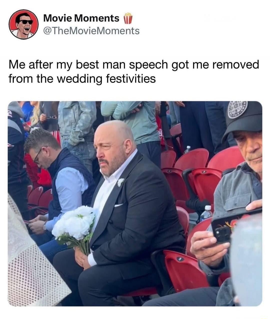 Me after my best man speech got me removed from the wedding festivities