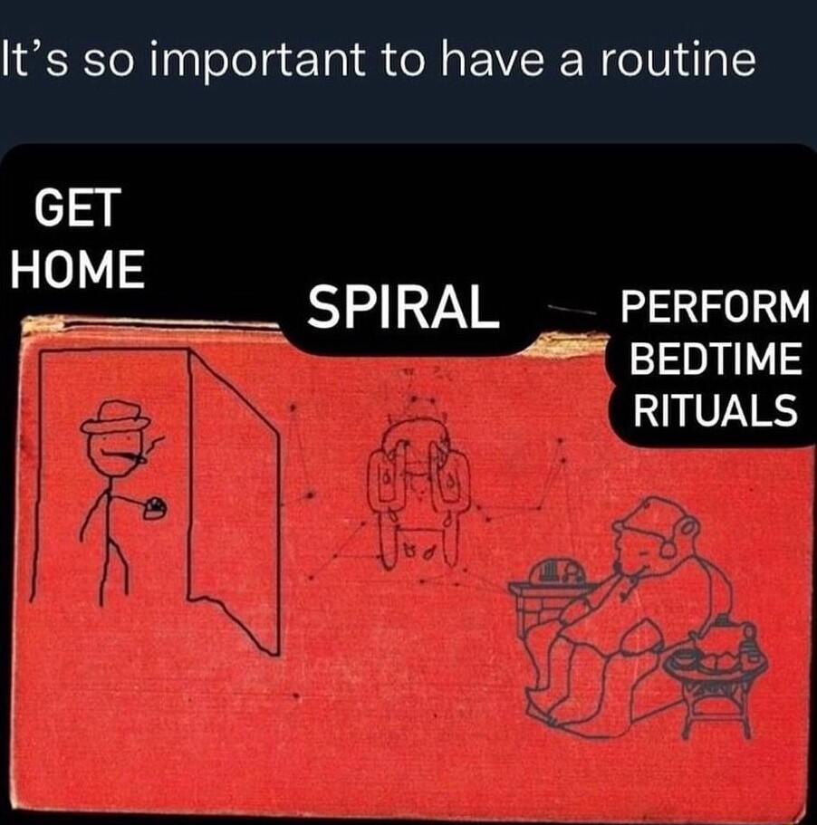 Its so important to have a routine GET HOME _SPIRAL PERFORM f ST A BEDTIME VNS L