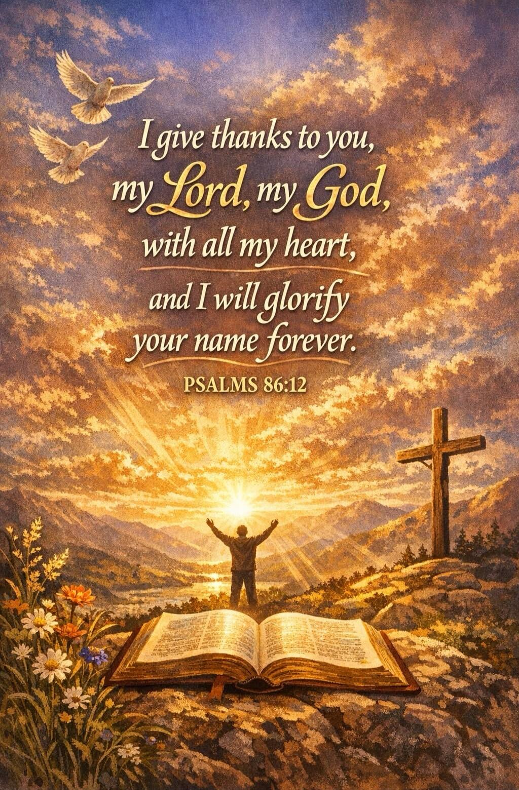 I give thanks to you, my Lord, my God, with all my heart, and I will glorify your name forever. PSALMS 86:12