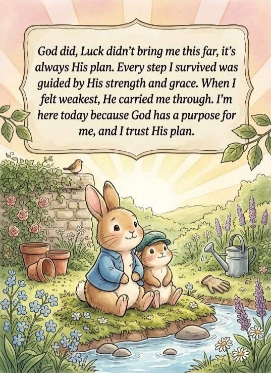 God did, Luck didn't bring me this far, it's always His plan. Every step I survived was guided by His strength and grace. When I felt weakest, He carried me through. I'm here today because God has a purpose for me, and I trust His plan.