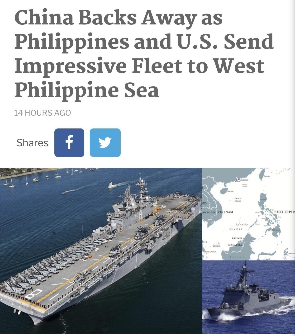 China Backs Away as Philippines and US Send Impressive Fleet to West Philippine Sea 14 HOURS AGO Shares n 4 I