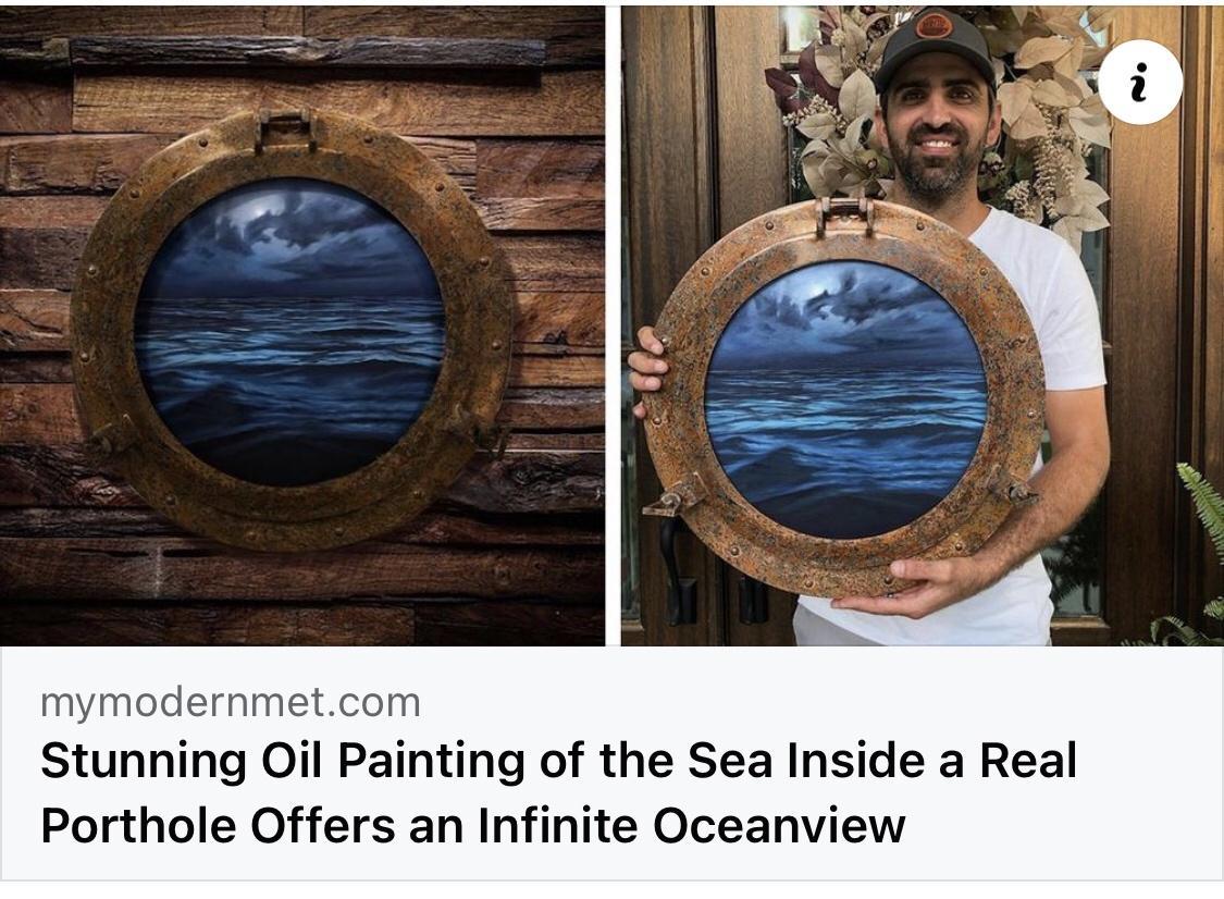 my Stunning Oil Painting of the Sea Inside a Real Porthole Offers an Infinite Oceanview
