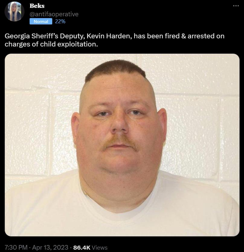 Georgia Sheriffs Deputy Kevin Harden has been fired arres charges of child exploitation