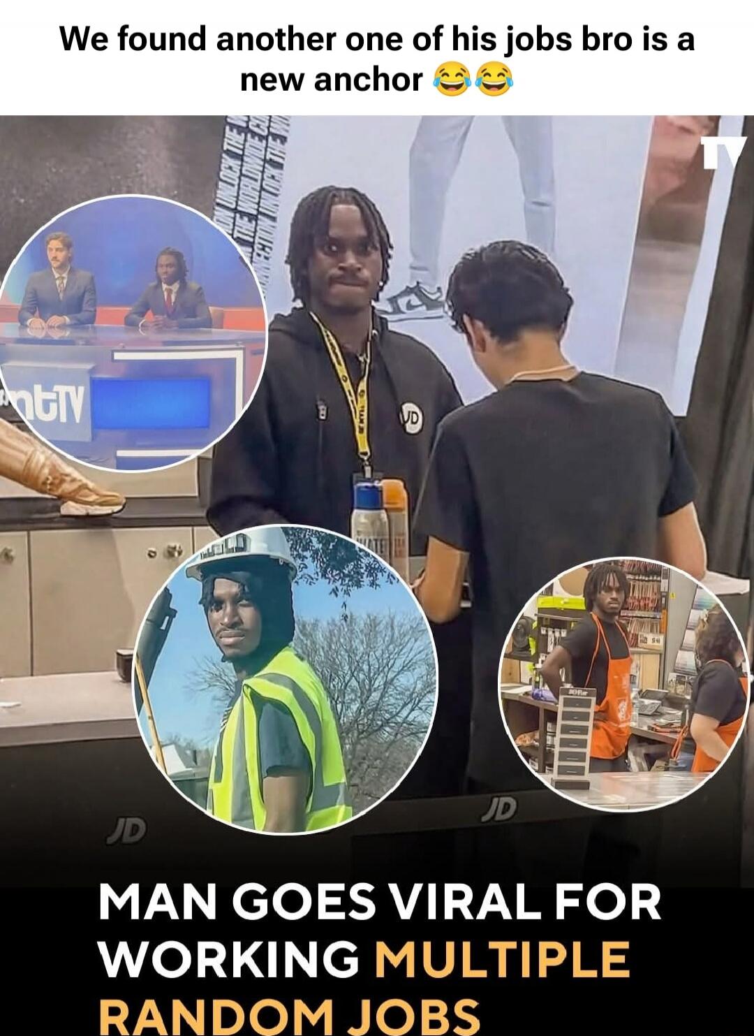 We found another one of his jobs bro is a new anchor 😂😂 MAN GOES VIRAL FOR WORKING MULTIPLE RANDOM JOBS