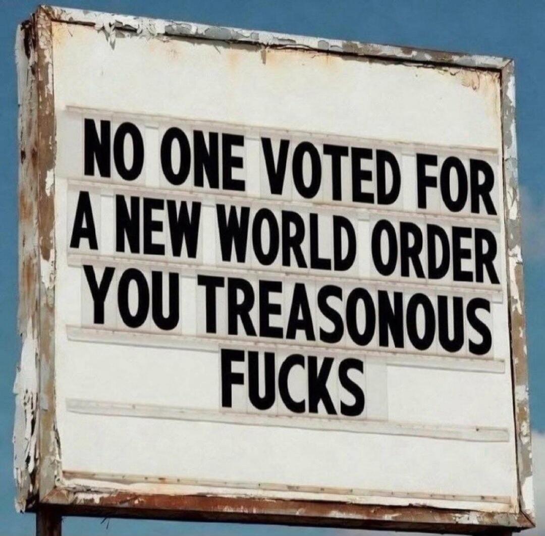 NO ONE VOTED FOR A NEW WORLD ORDER YOU TREASONOUS FUCKS
