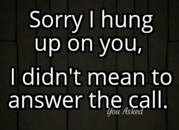 Sorry I hung up on you, I didn't mean to answer the call.