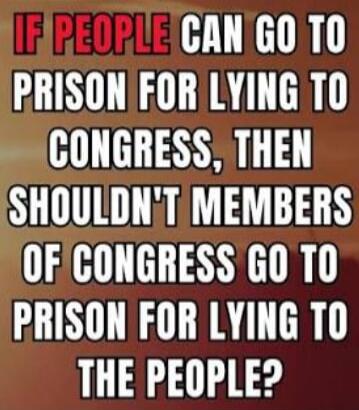 IF PEOPLE CAN GO TO PRISON FOR LYING TO CONGRESS, THEN SHOULDN'T MEMBERS OF CONGRESS GO TO PRISON FOR LYING TO THE PEOPLE?