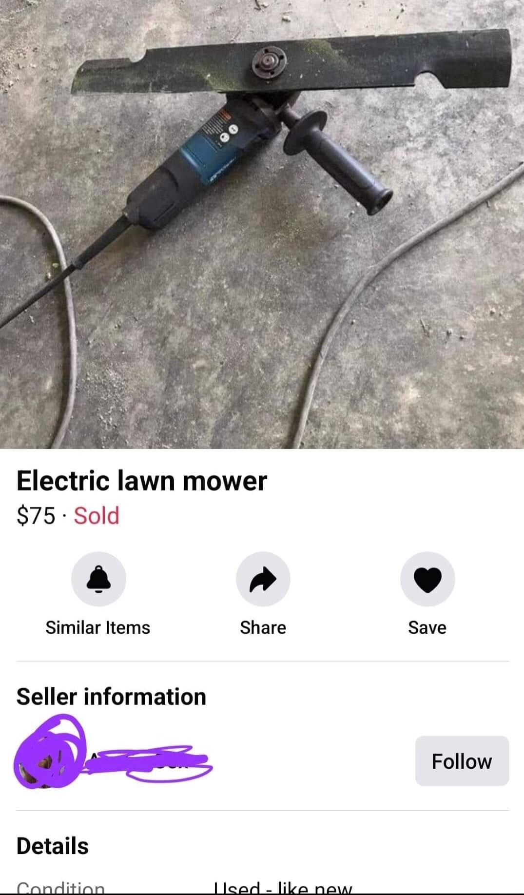 Electric lawn mower 75 Sold a 4 Similar Items Share Save Seller information Follow Details