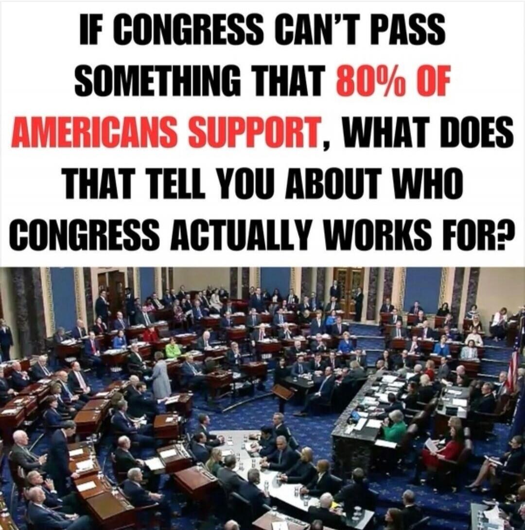 IF CONGRESS CAN'T PASS SOMETHING THAT 80% OF AMERICANS SUPPORT, WHAT DOES THAT TELL YOU ABOUT WHO CONGRESS ACTUALLY WORKS FOR?