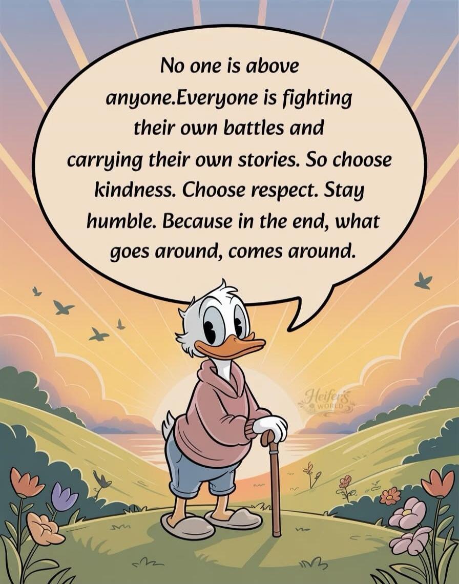 No one is above anyone. Everyone is fighting their own battles and carrying their own stories. So choose kindness. Choose respect. Stay humble. Because in the end, what goes around, comes around.