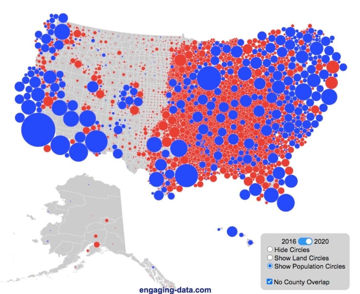 2016 2020 o O Hide Circles O Show Land Circles Show Population Circles P No County Overlap engaging datacom