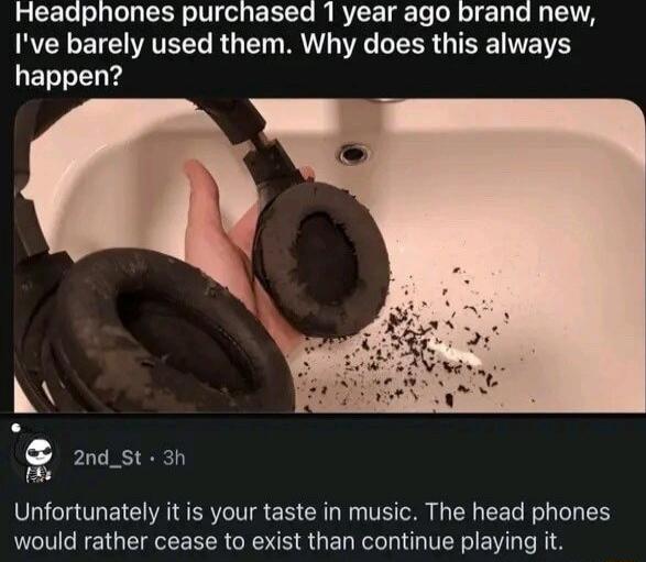 Headphones purchased 1 year ago brand new RVELETEAVEES U T T G GEER G TR VI happen 2nd_St 3h I T T LR ER NS EET RN TE R R CET WL Y would rather cease to exist than continue playing it