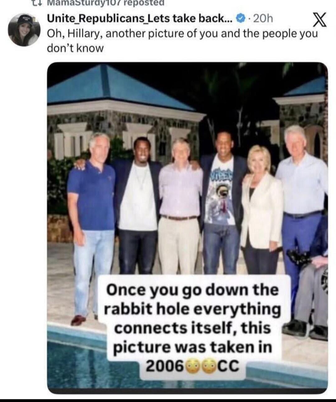 Oh, Hillary, another picture of you and the people you don’t know

Once you go down the rabbit hole everything connects itself, this picture was taken in 2006😳😚CC