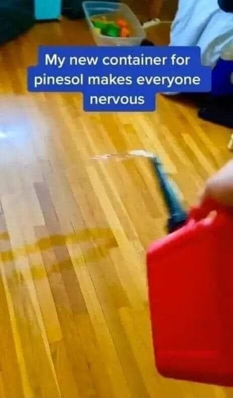 My new container for pinesol makes everyone nervous