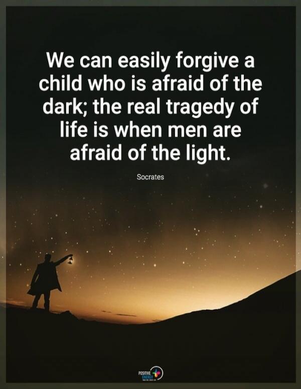 We can easily forgive a child who is afraid of the dark; the real tragedy of life is when men are afraid of the light. Socrates