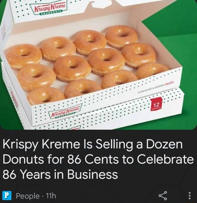 Krispy Kreme Is Selling a Dozen Donuts for 86 Cents to Celebrate 86 Years in Business B People 11h