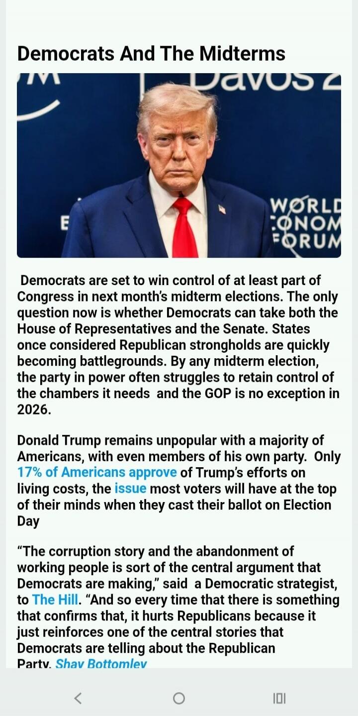 Democrats And The Midterms. Democrats are set to win control of at least part of Congress in next month's midterm elections. The only question now is whether Democrats can take both the House of Representatives and the Senate. States once considered Republican strongholds are quickly becoming battlegrounds. By any midterm election, the party in pow