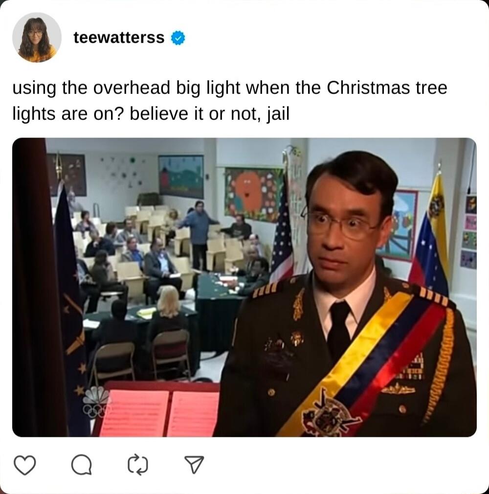 using the overhead big light when the Christmas tree lights are on? believe it or not, jail