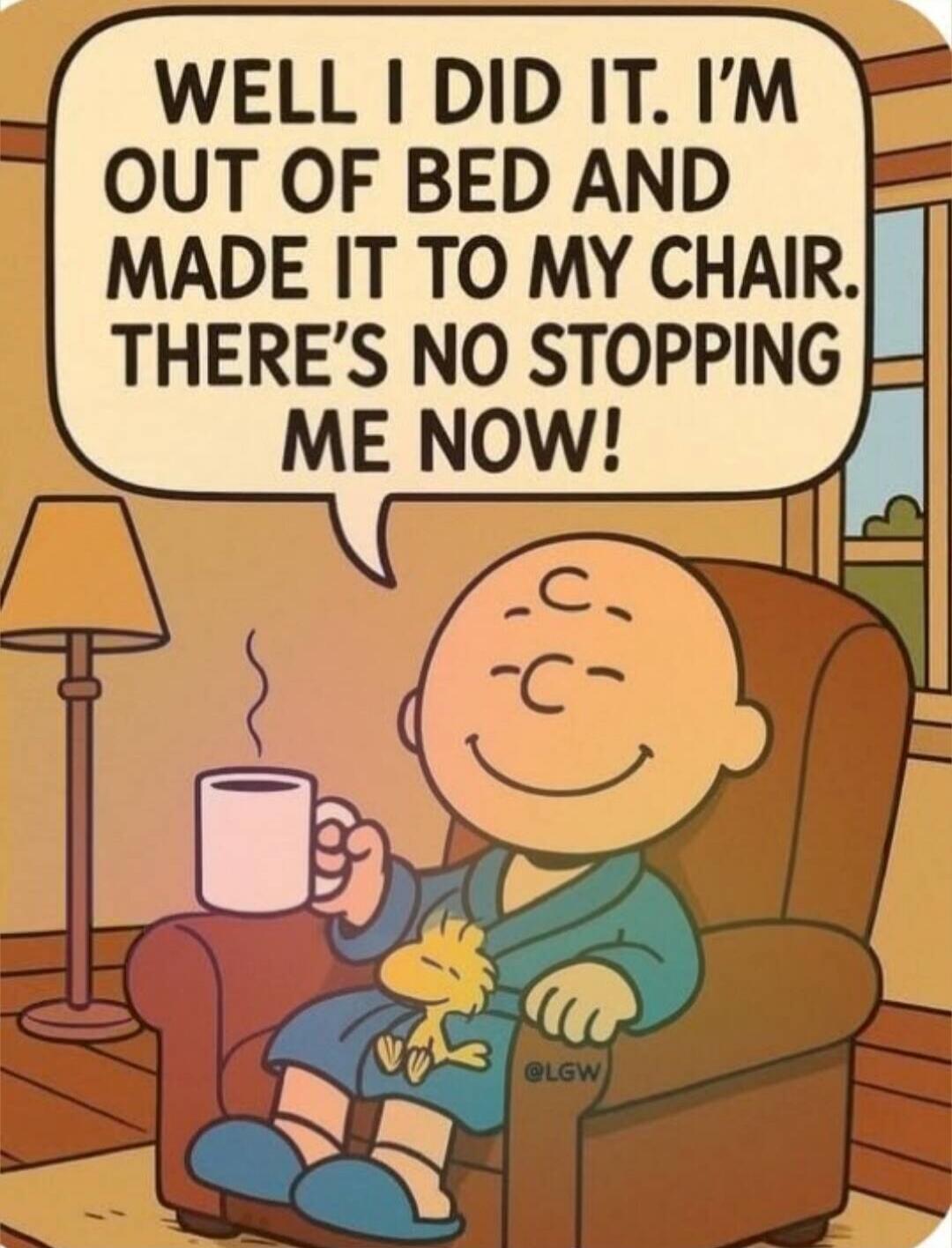 WELL I DID IT. I'M OUT OF BED AND MADE IT TO MY CHAIR. THERE'S NO STOPPING ME NOW!