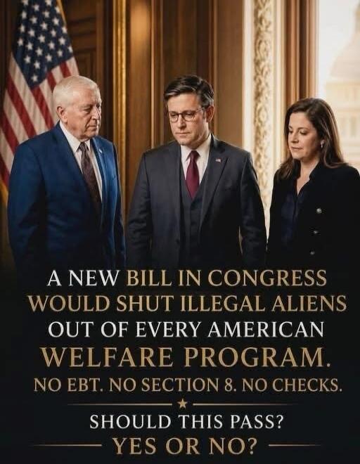 A new bill in Congress would shut illegal aliens out of every American welfare program. No EBT. No Section 8. No checks. Should this pass? Yes or No?