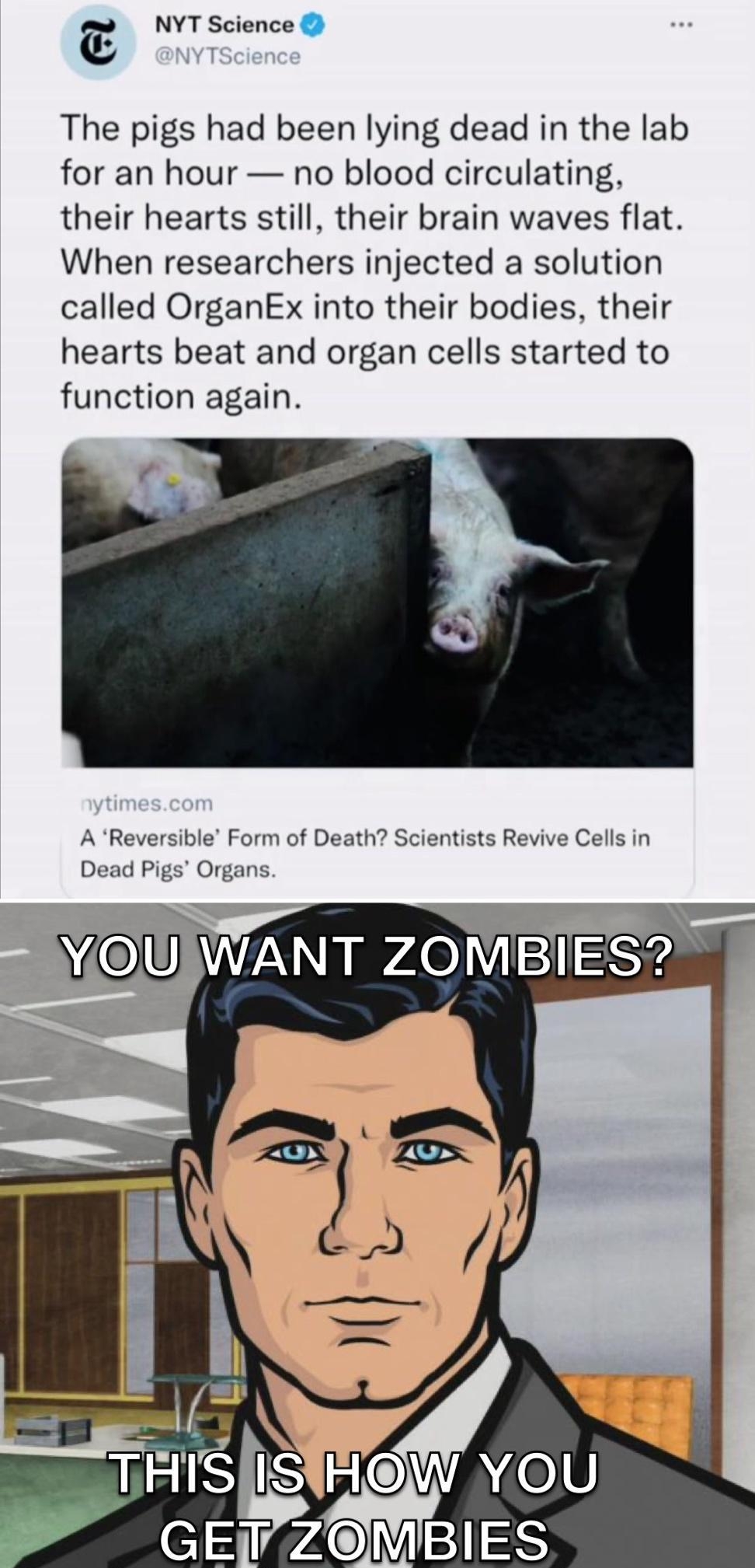 E NYT Science The pigs had been lying dead in the lab for an hour no blood circulating their hearts still their brain waves flat When researchers injected a solution called OrganEx into their bodies their hearts beat and organ cells started to function again s orm of Death Scientists Revive Cells in
