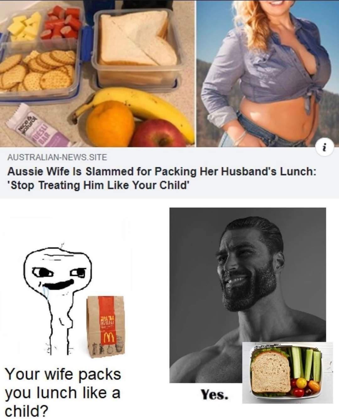 Aussie Wife Is Slammed for Packing Her Husbands Lunch Stop Treating Him Like Your Child Your wife packs you lunch like a child