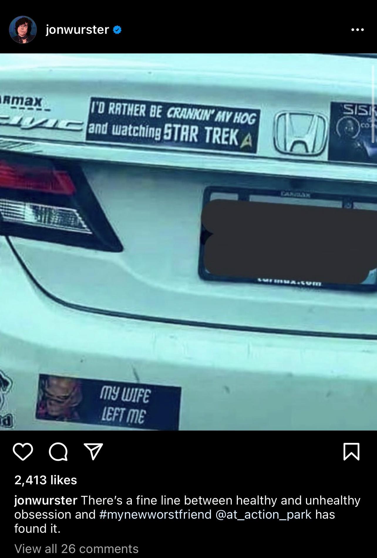 jonwurster oQv A 2413 likes jonwurster Theres a fine line between healthy and unhealthy obsession and mynewworstiriend at_action_park has found it View all 26 comments