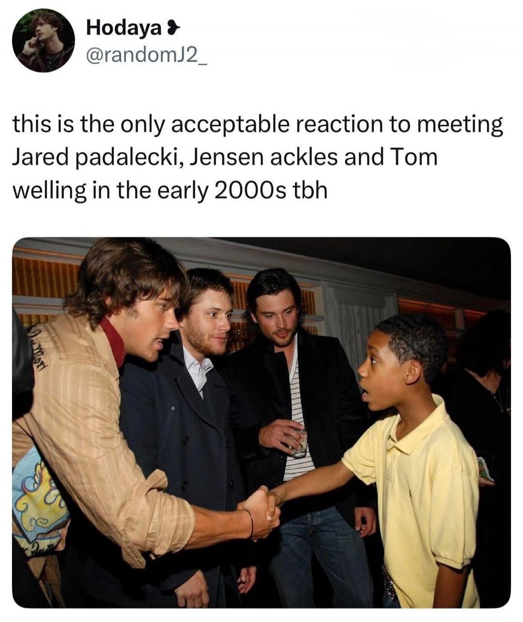 this is the only acceptable reaction to meeting Jared padalecki, Jensen ackles and Tom welling in the early 2000s tbh