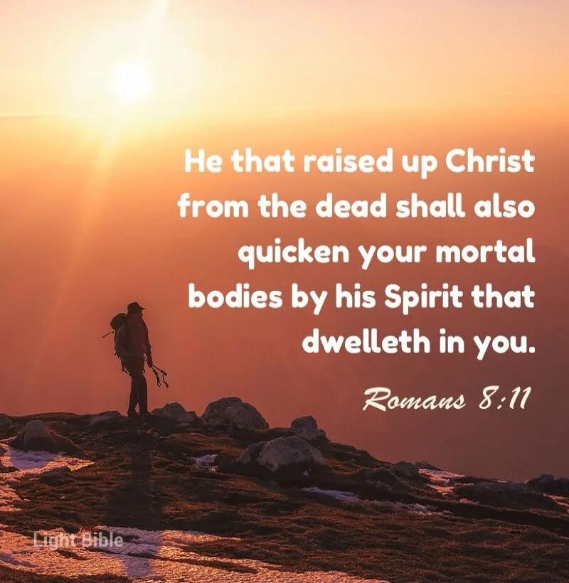 He that raised up Christ from the dead shall also quicken your mortal bodies by his Spirit that dwelleth in you. Romans 8:11