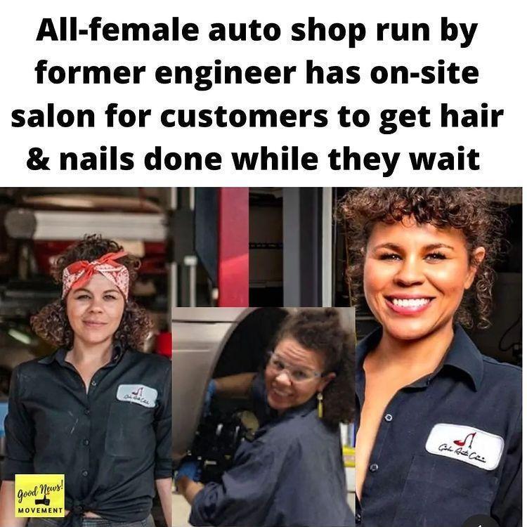 All female auto shop run by former engineer has on site salon for customers to get hair