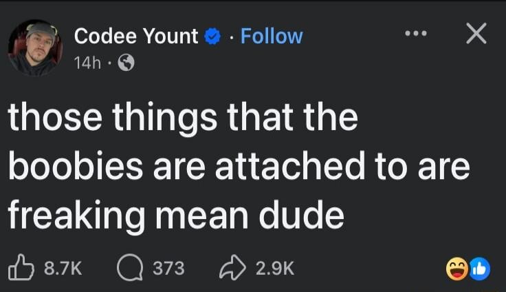 those things that the boobies are attached to are freaking mean dude