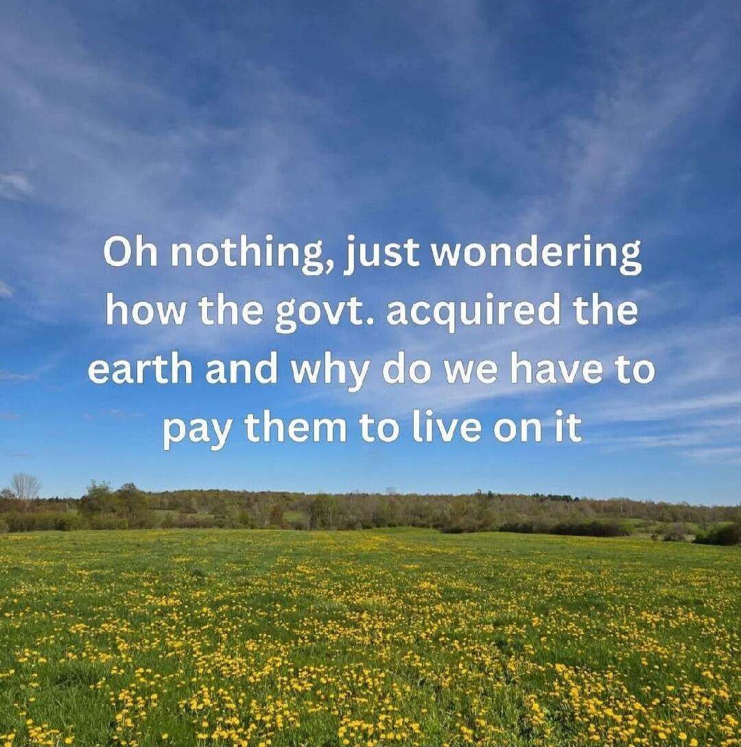 Oh nothing, just wondering how the govt. acquired the earth and why do we have to pay them to live on it