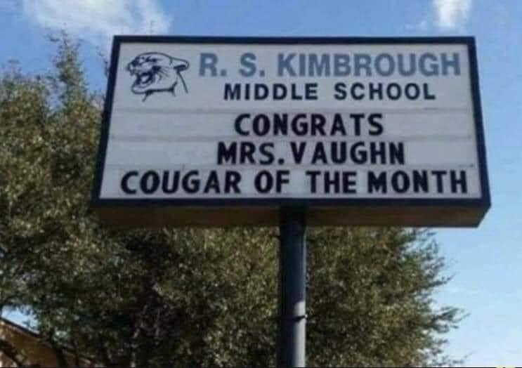 R S KIMBROUGH MIDDLE SCHOOL CONGRATS MRSVAUGHN COUGAR OF THE MONTH