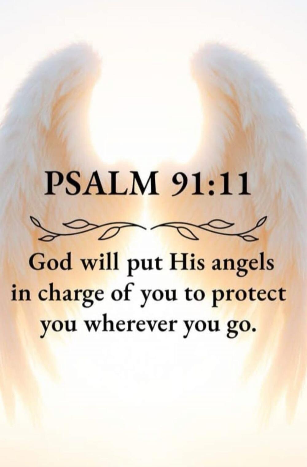 PSALM 91:11 God will put His angels in charge of you to protect you wherever you go.