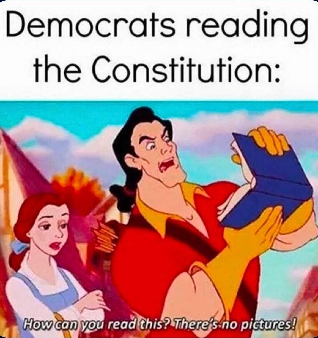 Democrats reading the Constitution:
How can you read this? There's no pictures!