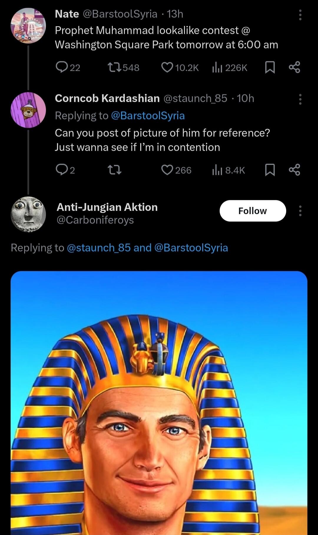 Nate BarstoolSyria 13t Prophet Muhammad lookalike contest Washington Square Park tomorrow at 600 am v 22k o Corncob Kardashian staunch oh Replyin Can you post of picture of him for reference Just wanna see if Im in contention 2 3 v i1l N Anti Jungian Aktion Carboniferoy t