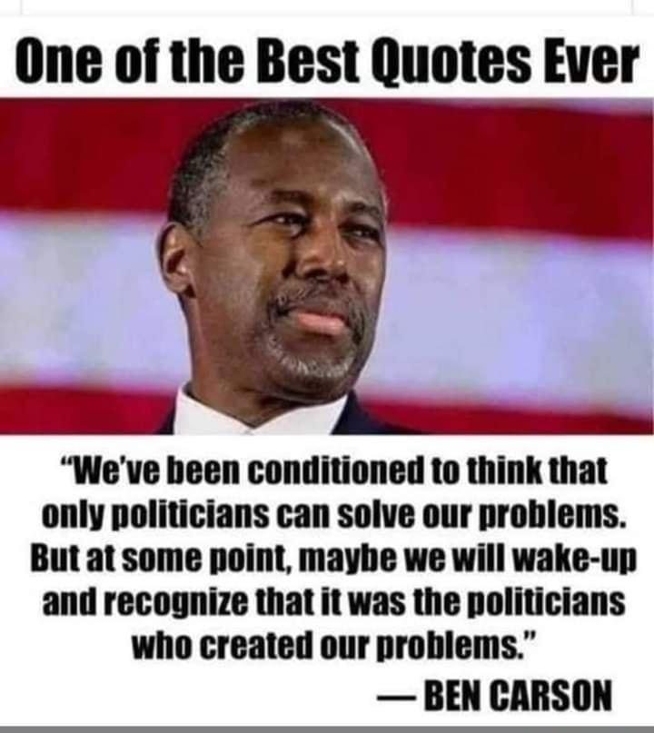 One of the Best Quotes Ever Weve been conditioned to think that only politicians can solve our problems But at some point mayhe we will wake up and recognize that it was the politicians who created our problems