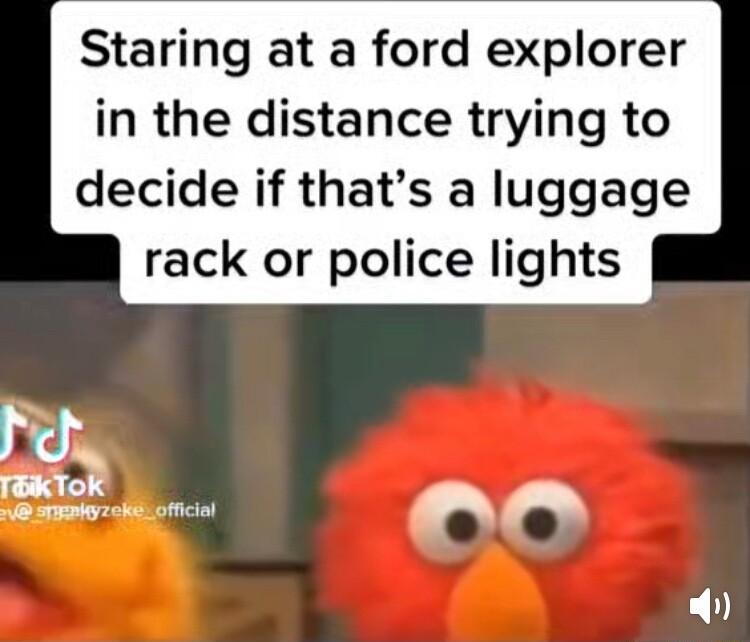 Staring at a ford explorer in the distance trying to decide if thats a luggage rack or police lights