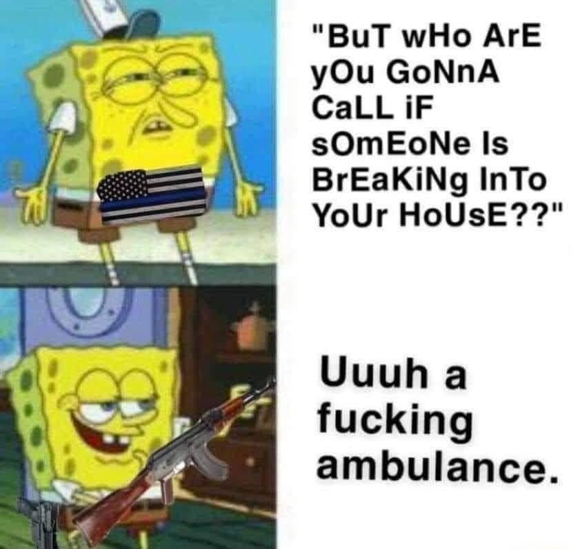 BuT wHo ArE yOu GoNnA CaLL iF sOmEoNe Is BrEaKiNg InTo YoUr HoUsE fucking ambulance