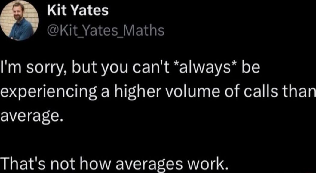 I'm sorry, but you can't *always* be experiencing a higher volume of calls than average. That's not how averages work.