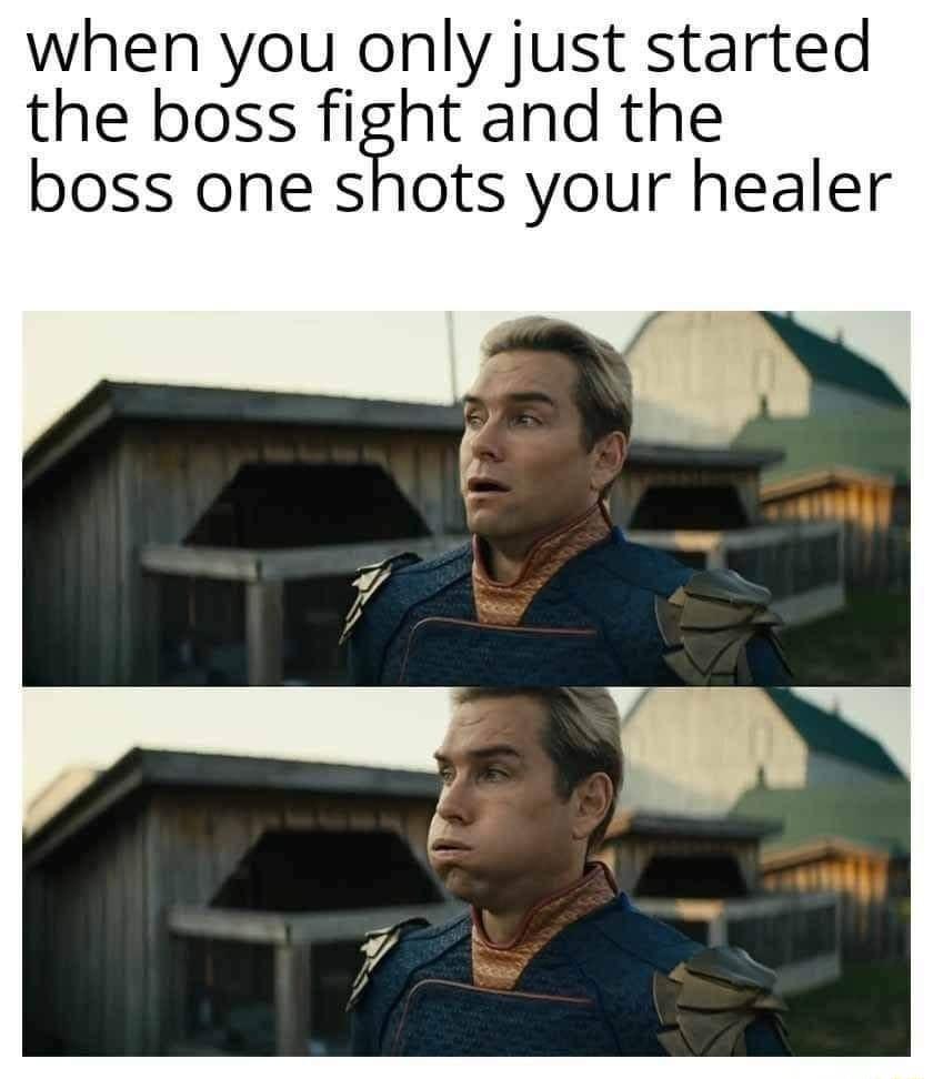 when you only just started the boss fight and the boss one shots your healer