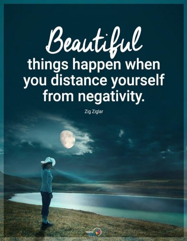 Beautiful things happen when you distance yourself from negativity. Zig Ziglar